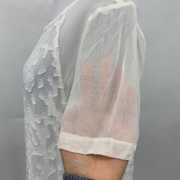 Rebecca Taylor Top Womens S Small Ivory Short Sleeve Semi Sheer Textured Blouse - Picture 5 of 12